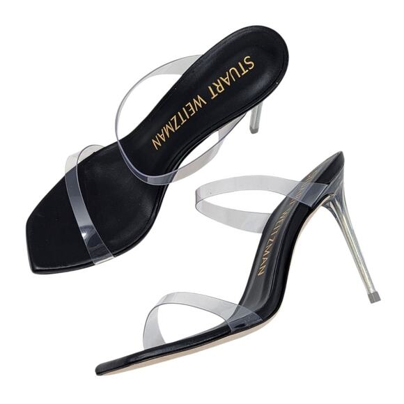 Stuart Weitzman Aleena Lucite PVC Heels Black and Clear Size 7 - Picture 1 of 15